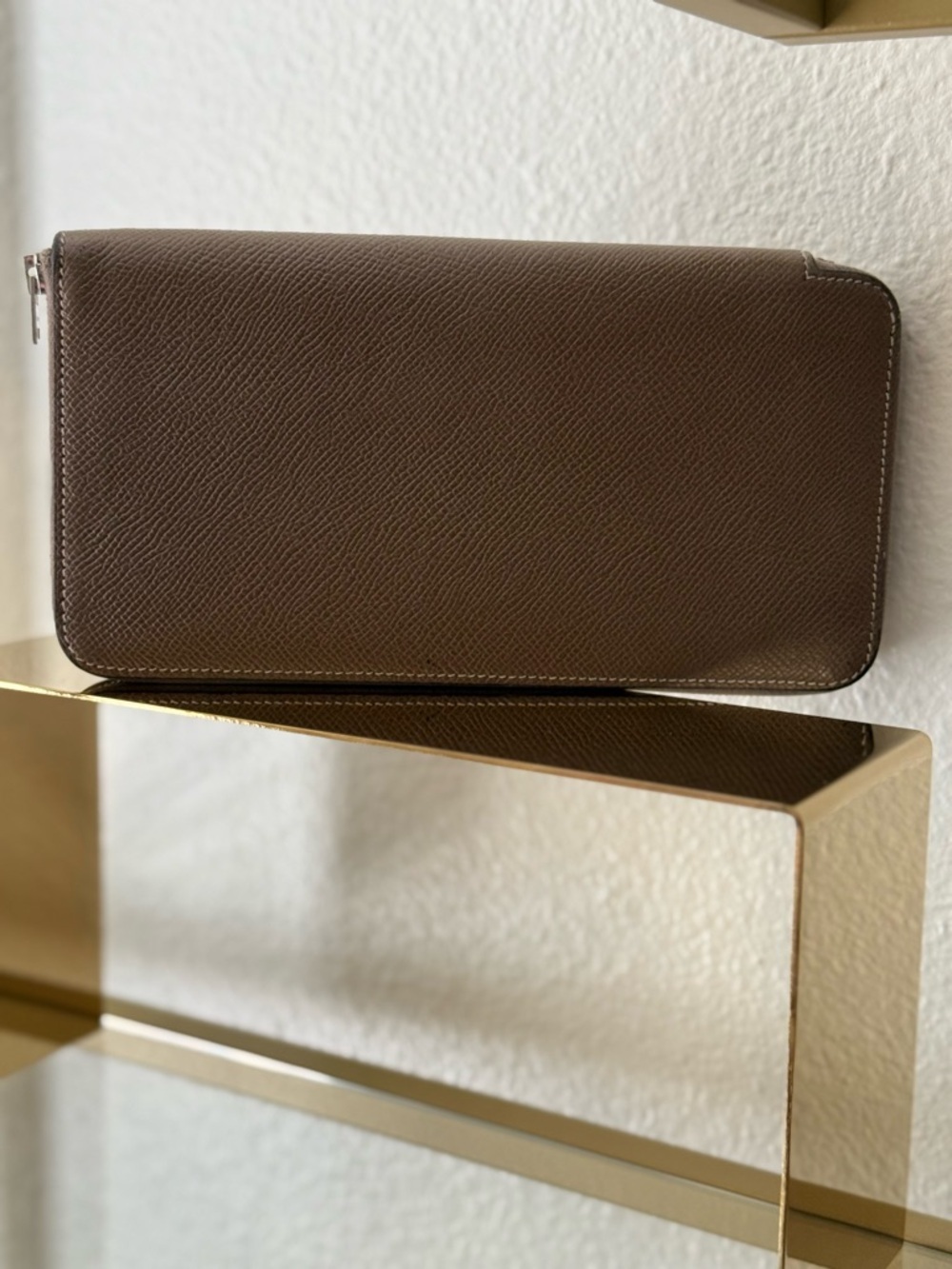 Hermes Beige Leather Zip-Around Wallet with gorgeous silk interior in excellent